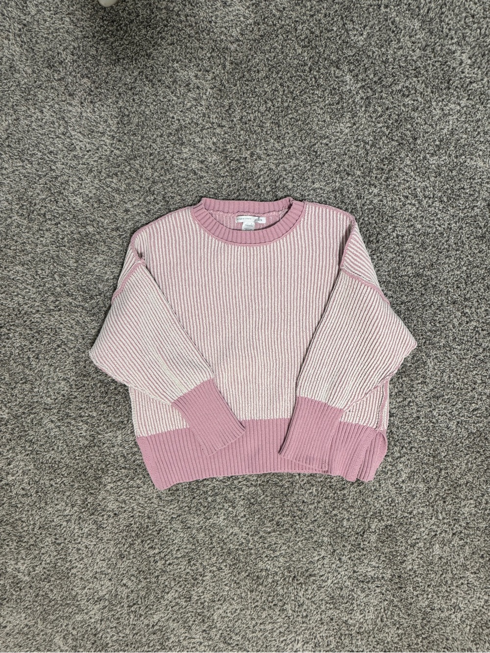 Altar'd State Two-Tone Pink Ribbed Crewneck Sweater